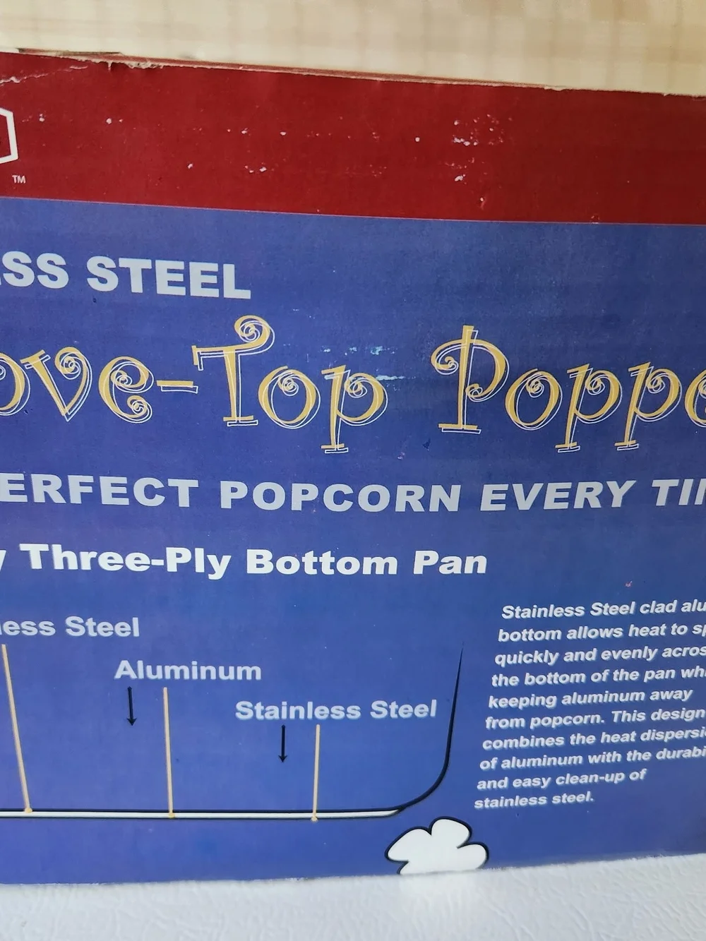 Stainless Steel Stove-Top Popper with Brown Wooden Handle
